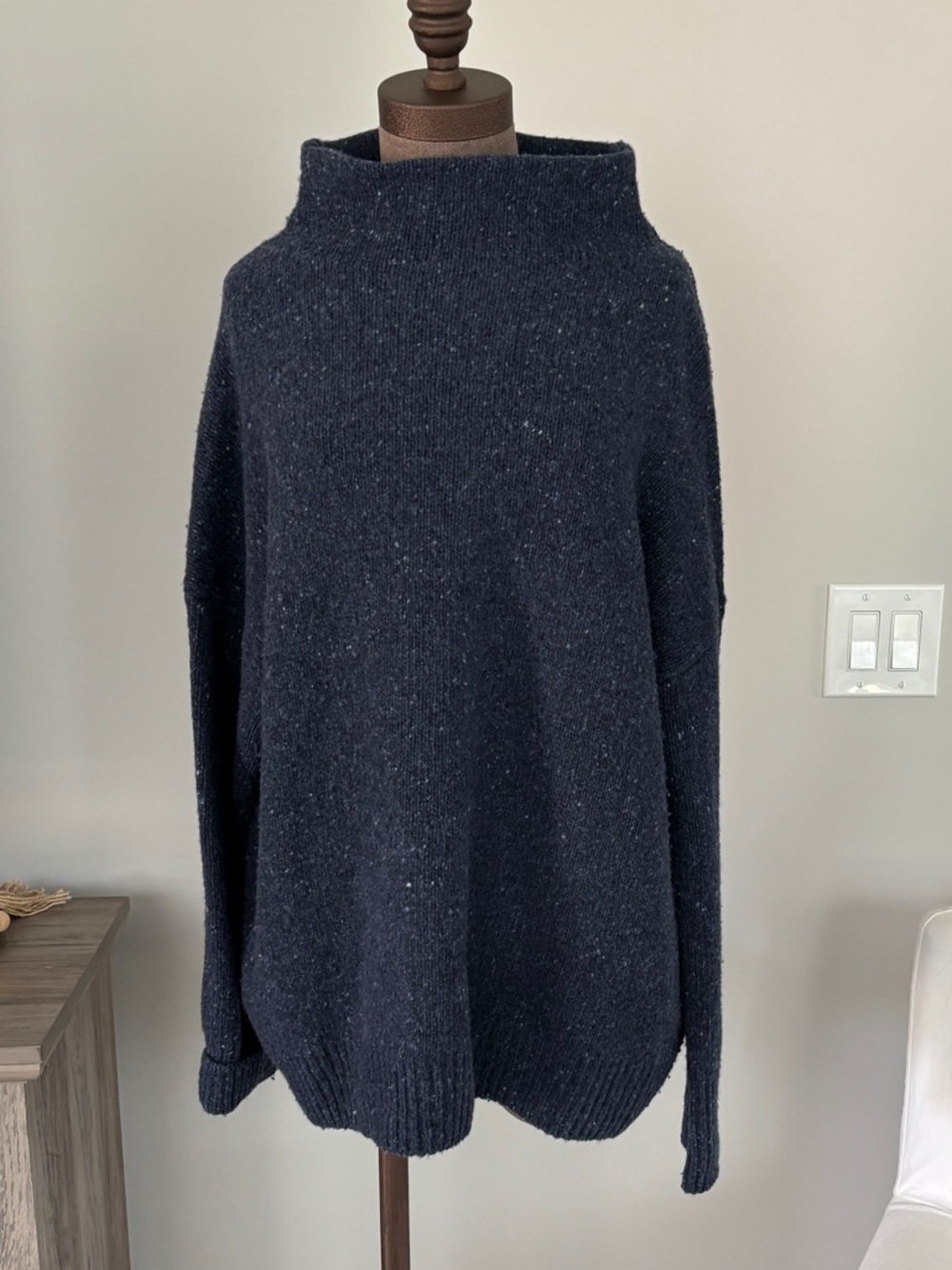 Vince Navy Funnelneck Tweed Knit Sweater Xl